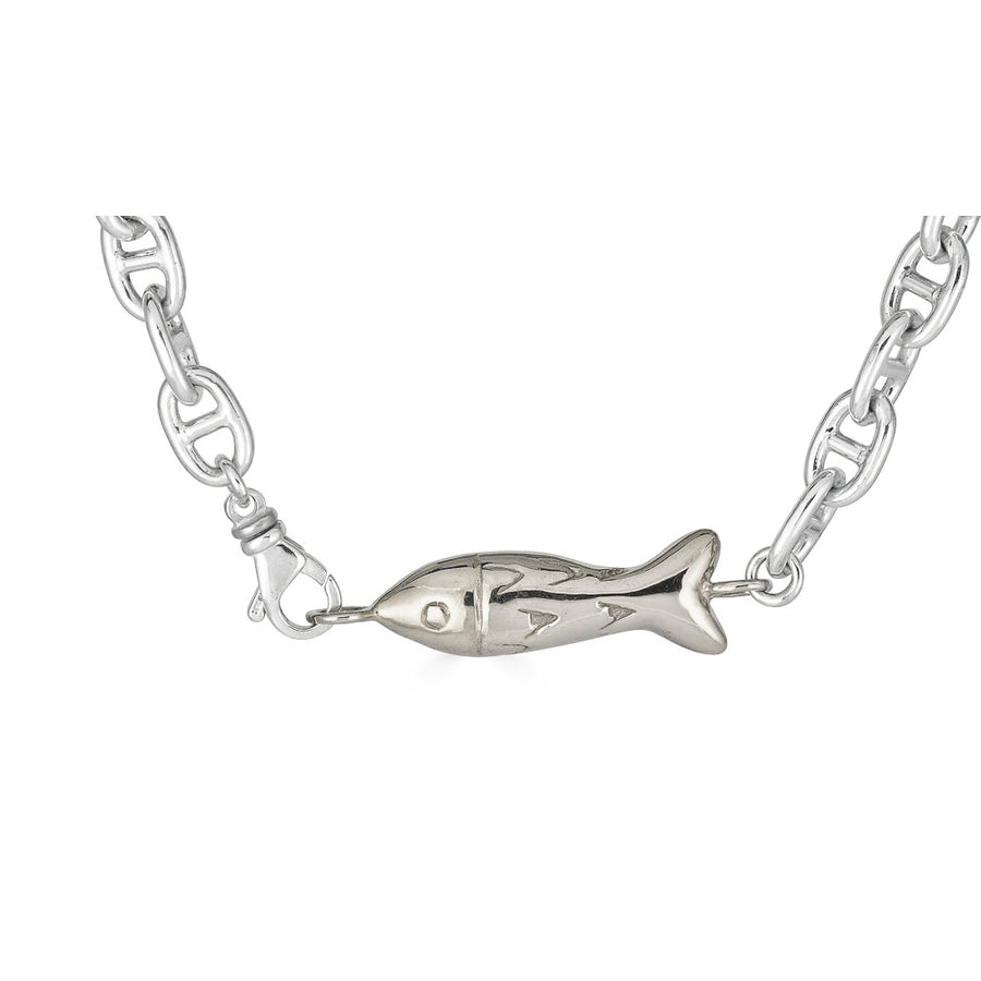 Fish Link Mariner Necklace, Silver