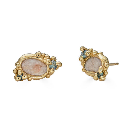 Beach Stone Froth Studs, 14k