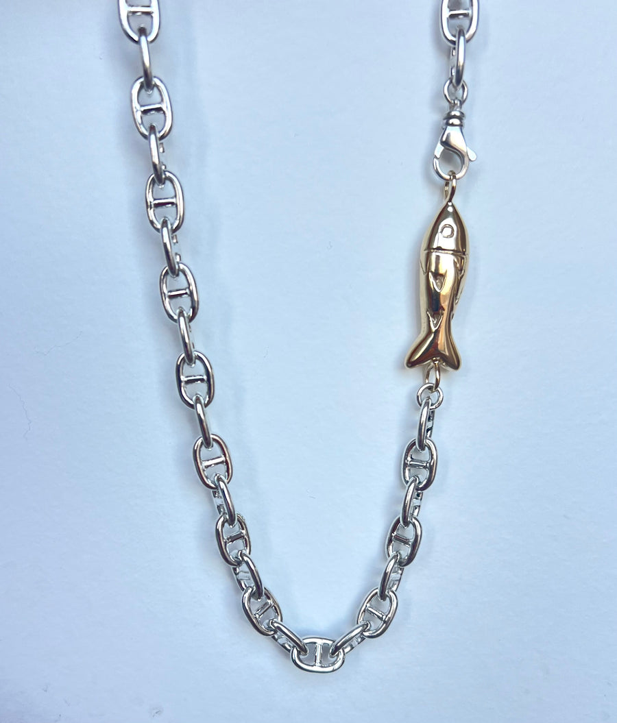 Fish Link Mariner Necklace, Brass