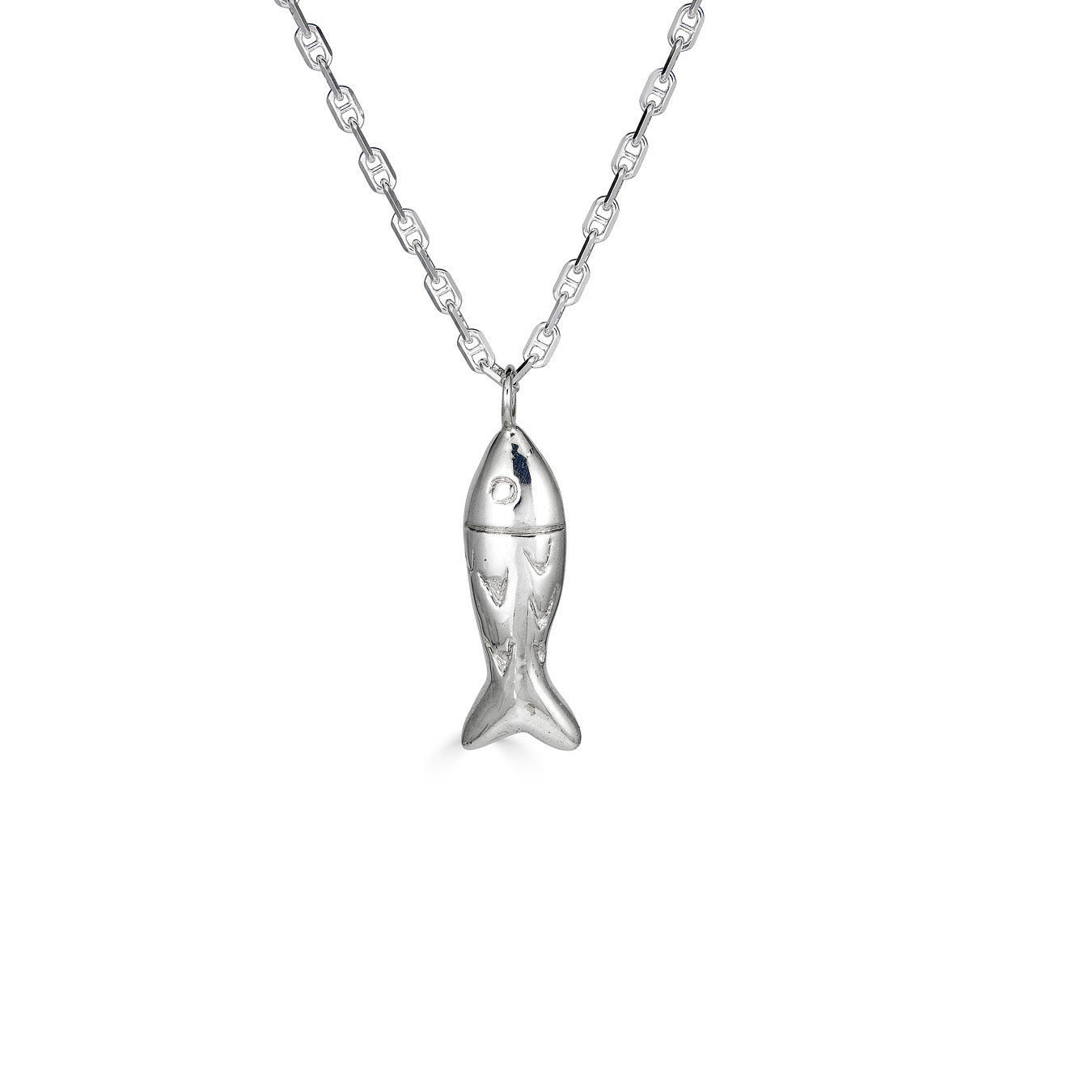 Pendant necklace offers carved fish sterling silver